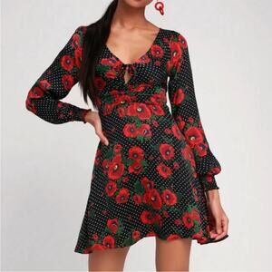 Free People Black Combo Morning Light Floral Dress Sz 2 NWT